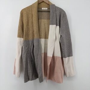 Honey Punch Color Block Open Front Cardigan Knit Sweater Women XXL Gray Tan Cozy